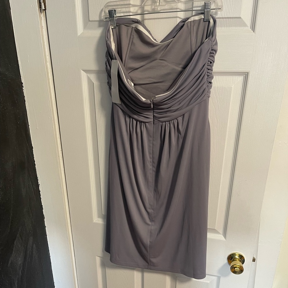 Dove & Dahlia Leah Bridesmaid Cocktail Strapless Dress in Slate Grey - Picture 6 of 7